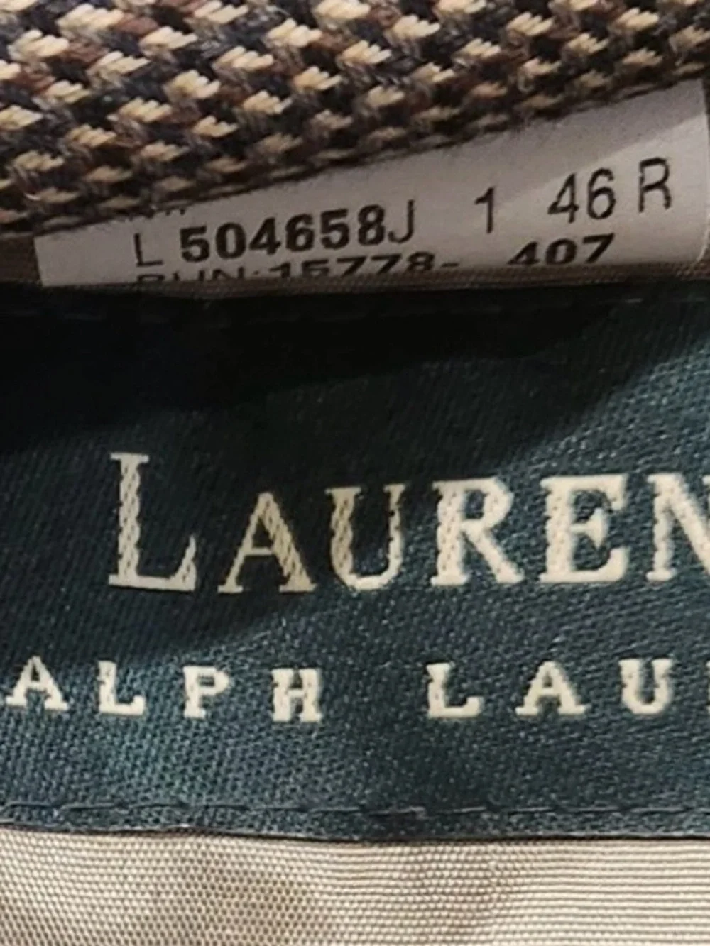 LAUREN RALPH LAUREN 100% WOOL MENS 46R OLIVE GREEN/BROWN HOUNDSTOOTH SPORT COAT
